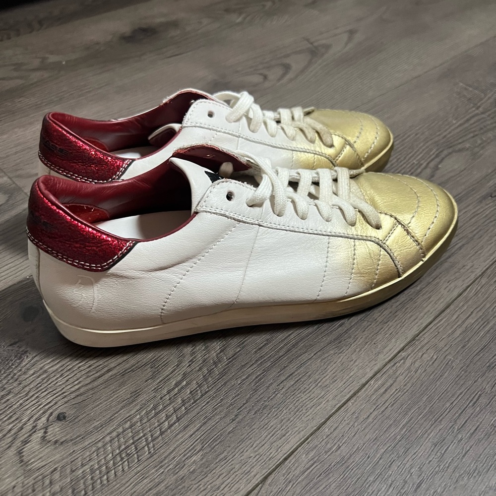Made It Italy Primebase White Gold Red Sparkly‎ Low Top Leather Trainers